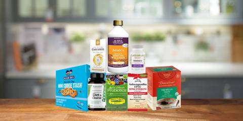 a selection of all-natural supplements and foods