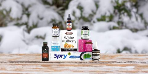 a selection of all-natural foods, supplements, and body-care products