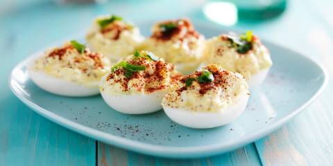 A plate of deviled eggs.