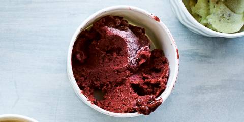 a cup of crisp tangy sorbet, deep and rich