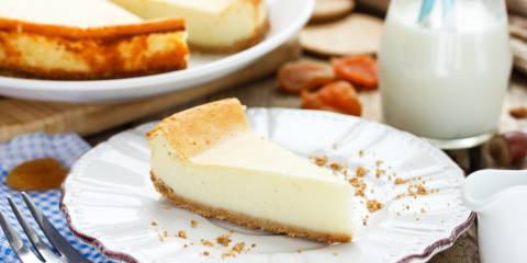 Slice of cheesecake on a plate. 