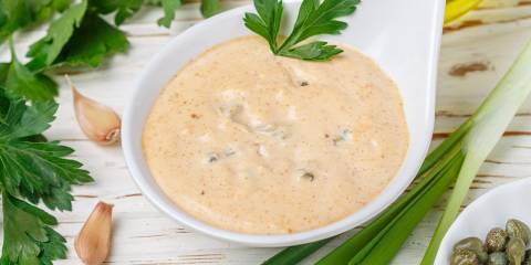 a dish of creamy, spicy sauce