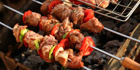 Spicy marinaded kebabs on the grill.
