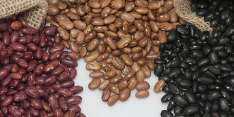 bags of pinto, kidney, and black beans