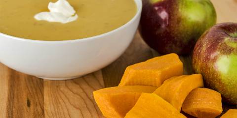 butternut squash, red apples, and a warm and hearty bisque soup