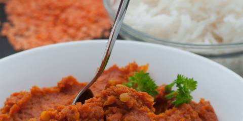 A bowl of fresh homemade red lentil curry