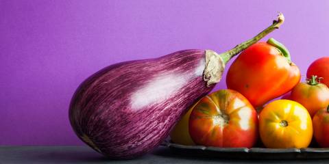 Eggplant and tomatoes.