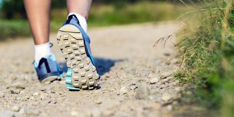 a man walking down a path near the forest