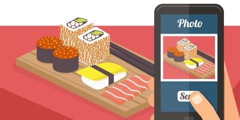 cartoon of person sharing sushi on social media