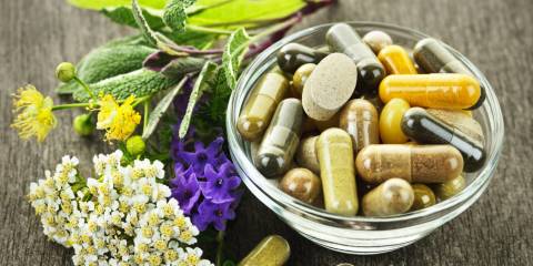 Natural herbs and supplement capsules