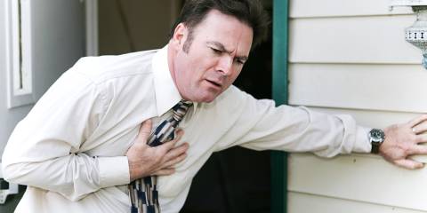 a man almost collapsing from chest pain