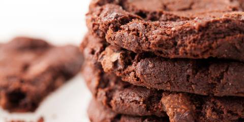 a stack of no-bake chocolate cookies