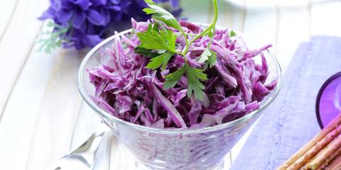 a dish of shredded red cabbage