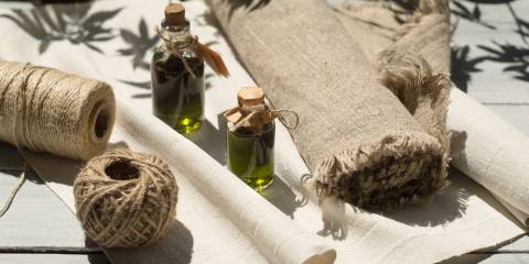 Products made from hemp. Paper, twine, rope, medicinal oil and cloth.