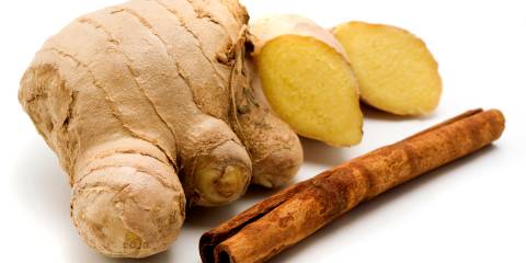 ginger root and a stick of cinnamon