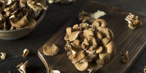 dried maitake mushrooms on a cutting board