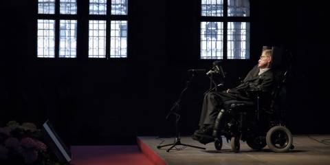 Stephen Hawking giving a speech