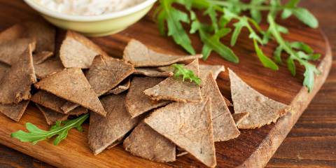 a plate of gluten-free chips and dip