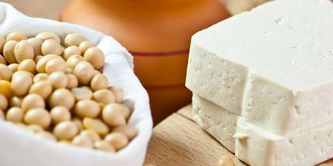 soybeans, nigiri flakes, and blocks of homemade tofu