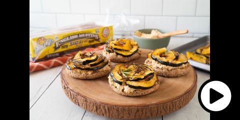 english muffins topped with squash and vegan cheese