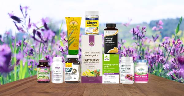 a selection of all-natural supplements and superfoods for women's health and beauty