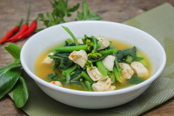 Bowl of Chicken and Bok Choy Soup