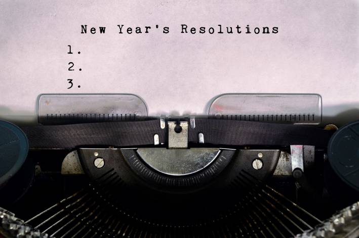 New year`s resolutions typed on a vintage typewriter.