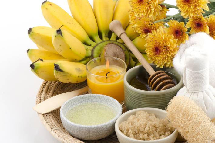 Bananas and other ingredients to create DIY body care products.