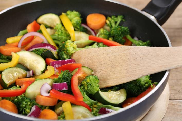 veggies in a frying pan