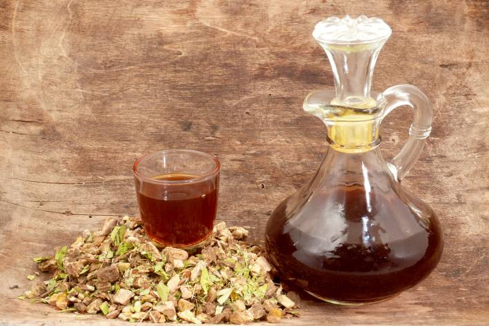 herbal bitters in a decanter