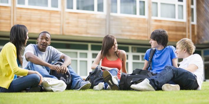 College Students Socializing on a Quad