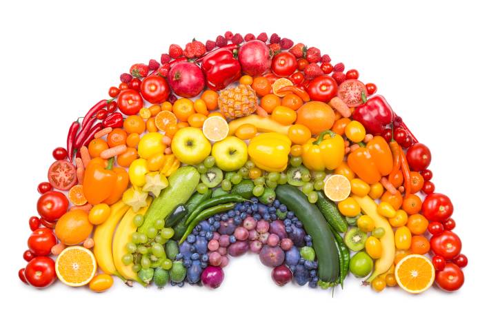 produce arranged into a rainbow