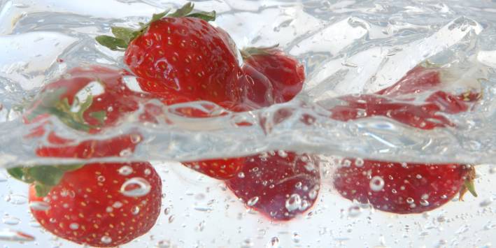 Strawberries in water for hydration
