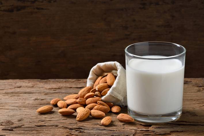 a glass of almond milk