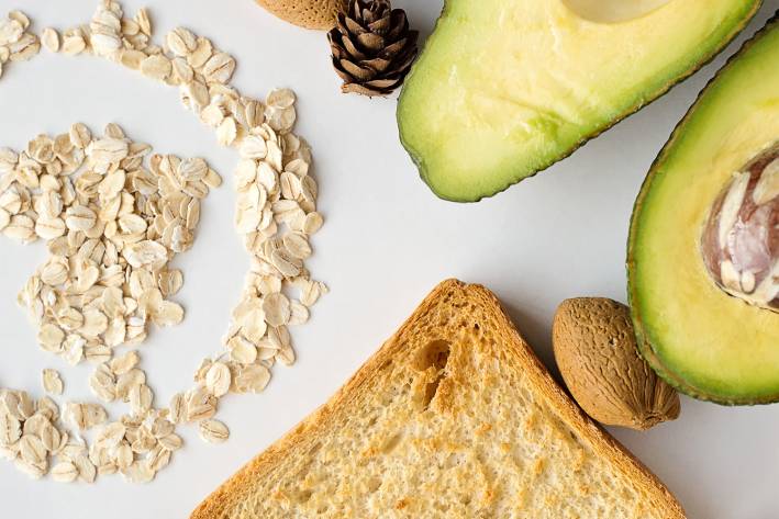 oats, avocado, toast, and almonds to snack on when hungry