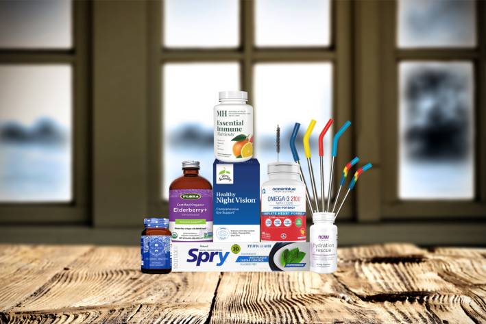 a variety of all-natural supplements, toothpaste, and some metal straws