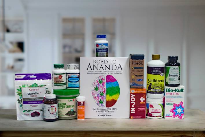 a collection of all-natural supplements, superfoods, and a book