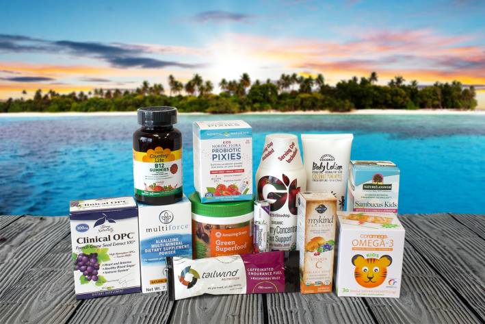 A range of fruit-themed all natural supplements, foods, and personal care products