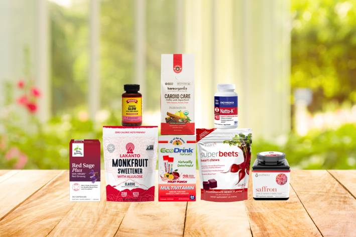a selection of supplements and superfoods for heart health and more