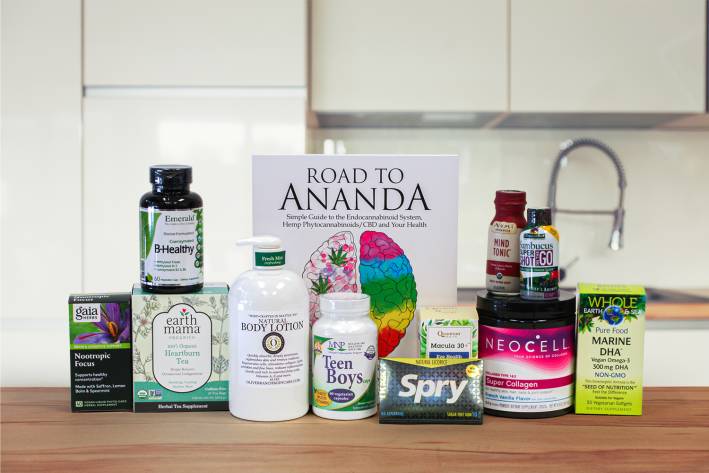 a selection of all natural supplements and body care products