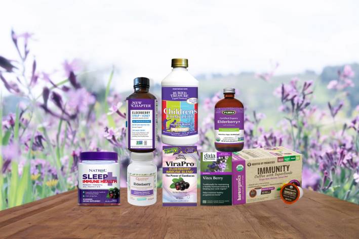 a variety of elderberry supplements and other all-natural products