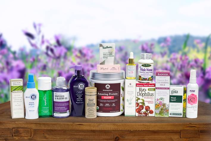 A collection of body care products and flower-powered products