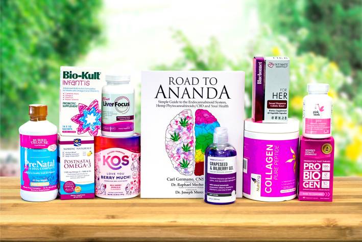 a bunch of natural supplements, purple and pink