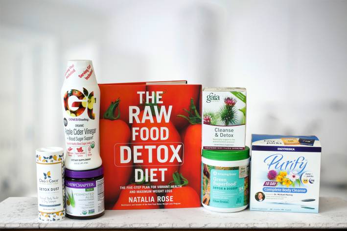 A selection of all-natural detox products, plus a detox diet book