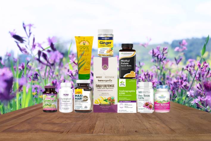 a selection of all-natural supplements and superfoods for women's health and beauty