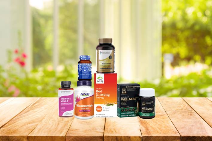 a selection of all-natural supplements for energy, vitality, and focus