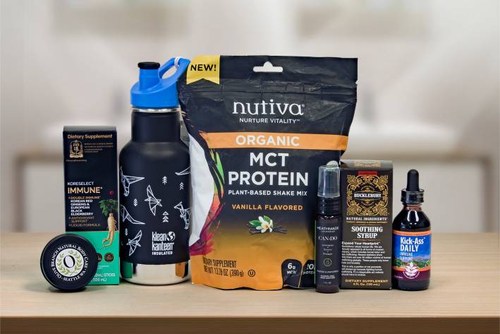 a selection of all-natural supplements and other products