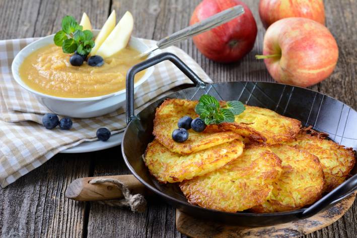 potato pancake fritters with fresh fruit