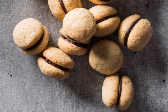 delicate cookie sandwiches with chocolate filling