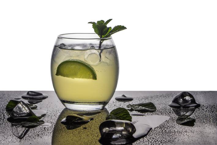 a mocktail with lime and mint
